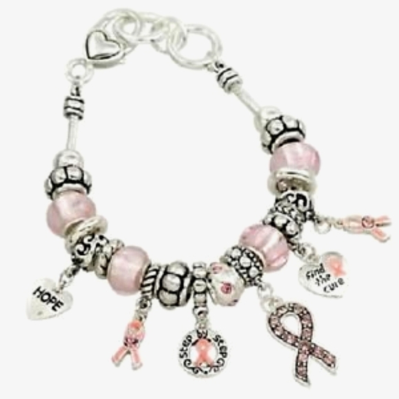 Pink Ribbon Angel Breast Cancer Awareness Charm Bracelet - Picture 3 of 11